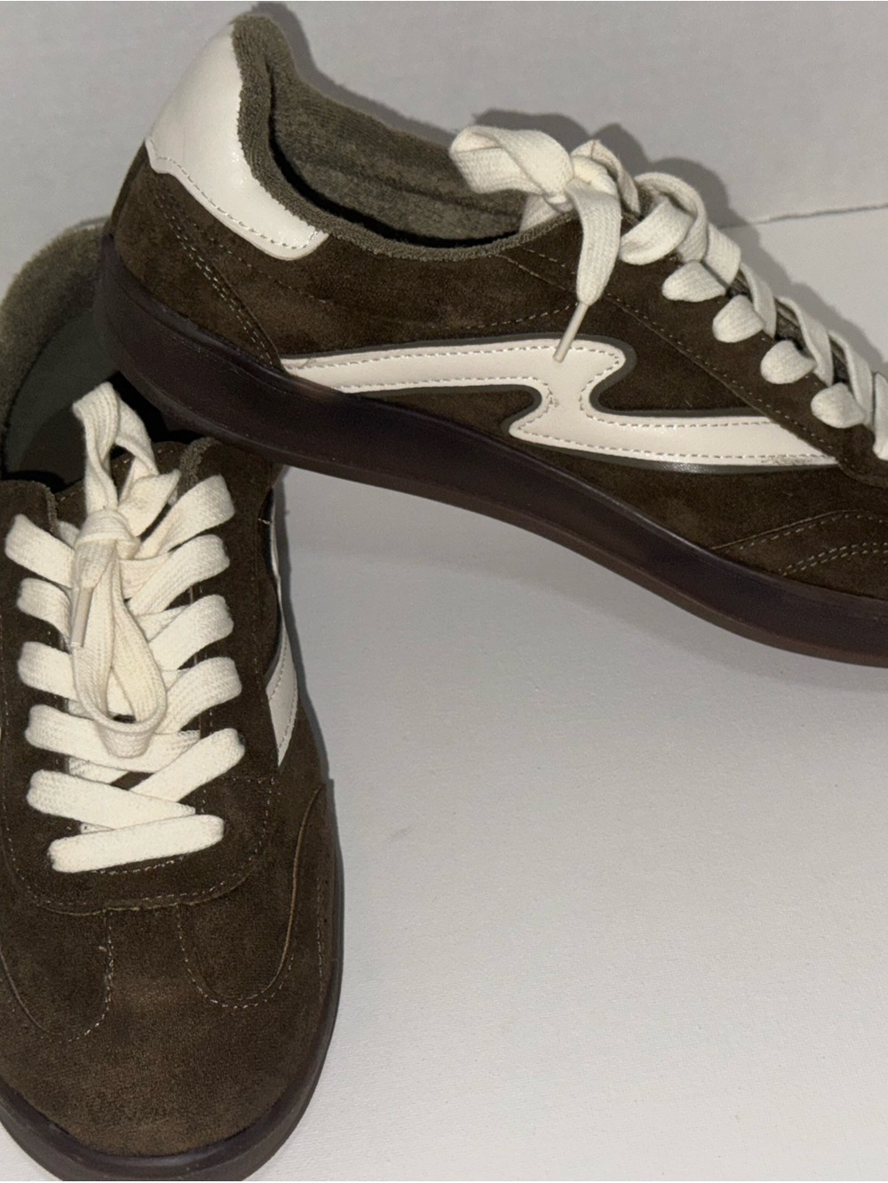 Women's Madden Girl Brown Suede Lace-Up Sneakers with White Accent